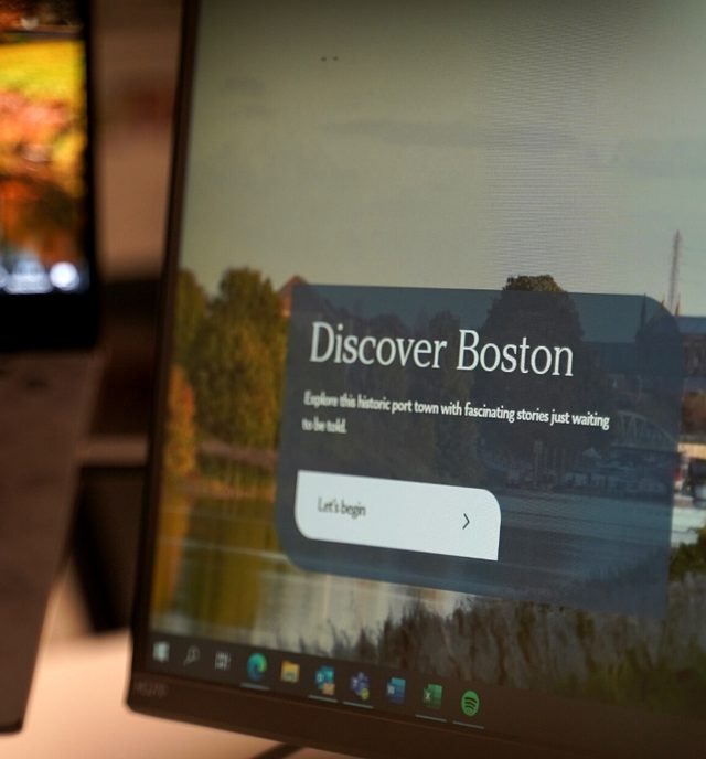 Close up of a computer screen showing the Discover Boston homepage